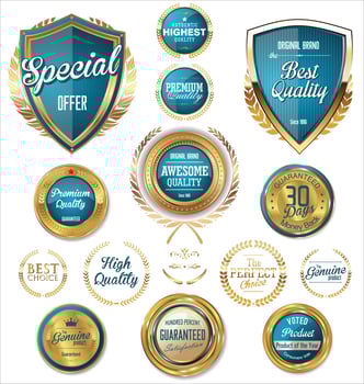 Retro Blue and Gold Badges and Labels Collection vector