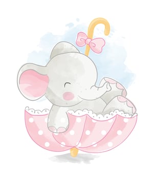 Gray Elephant in Pink Polka Dot Umbrella vector