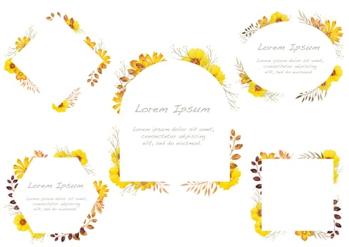 Set Of Yellow Watercolor Floral Frames vector