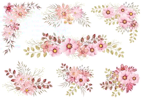 Set Of Pink Watercolor Floral Elements  vector