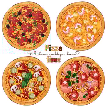 Group of different pizzas  vector
