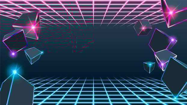3D Cube Pink and Blue neon Box  vector