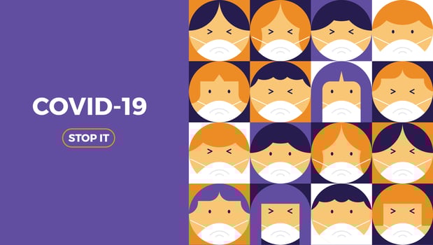 People wearing face masks background vector