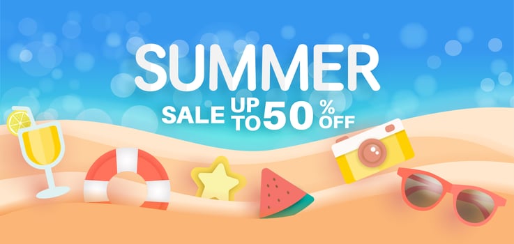 Summer sale banner with summer elements on beach vector