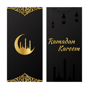 Ramadan Kareem Gold And Black Banner Set vector