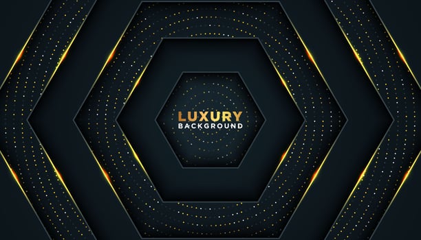 Navy and Gold Background with Layered Hexagons vector