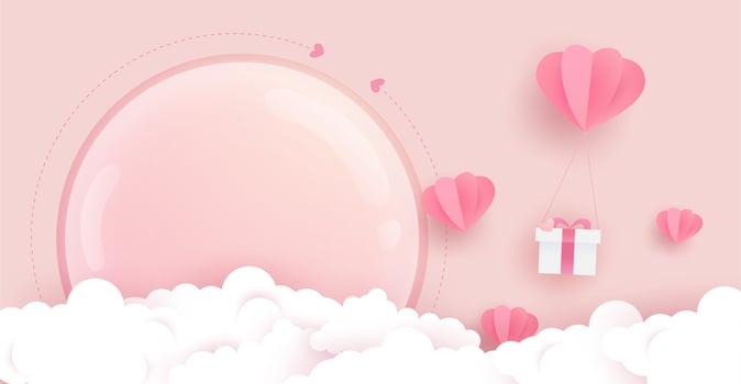 Heart Balloons, Gift, Clouds and Glass Cover Poster vector