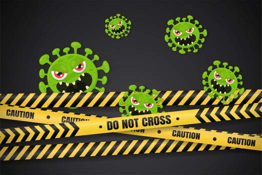 Cartoon Coronavirus blocked by police tape vector