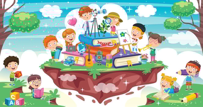 Cartoon Children on Stack of Books vector