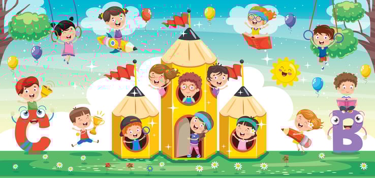 Cute Children Playing Around and on Pencils vector
