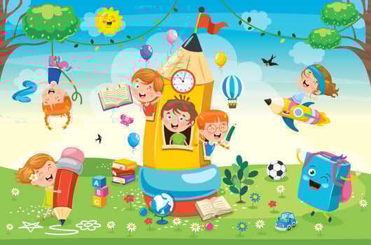 Cute Children Playing in Pencil House vector