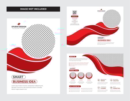 Red and White Curved Shape Corporate Brochure Template Set vector