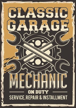 Retro Car Mechanic Repair Poster vector