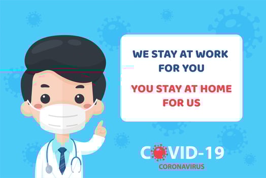 Doctor recommendeding people stay home vector