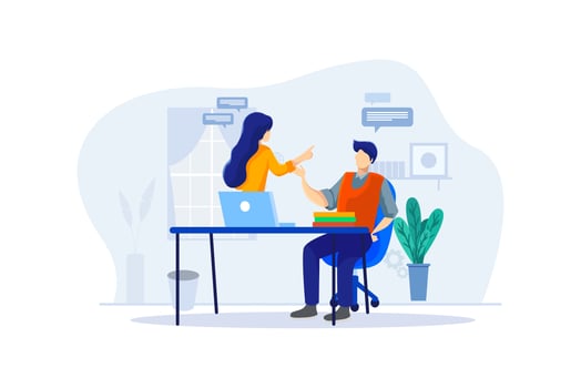 Male doing online course with a tutor vector
