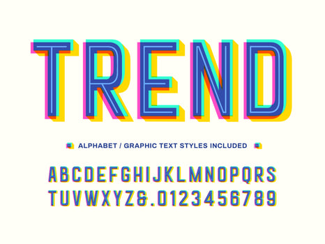 3D Trendy Offset Overprint Alphabet vector