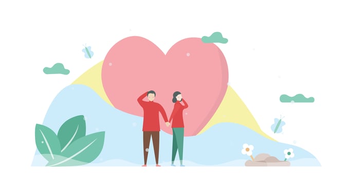 Man and Woman Holding Hands in Front of Heart  vector