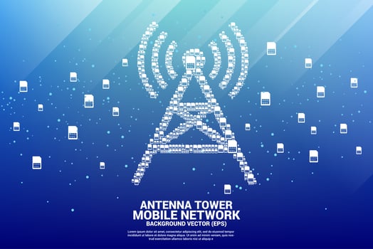 Antenna tower icon made from mobile Sim cards vector