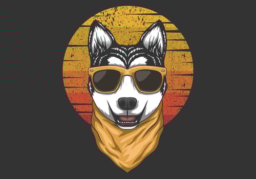 Husky Sunset Retro Illustration vector