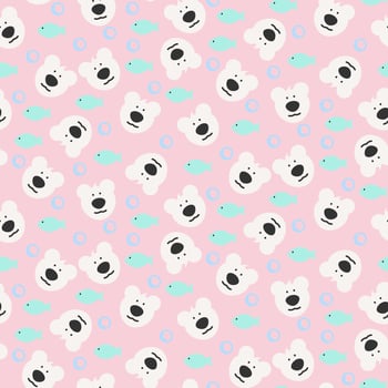 Seamless polar bear face and fish pattern vector