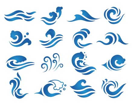 Blue water wave logo set vector