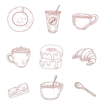 Vintage Coffee and Desserts Hand Drawn Set vector