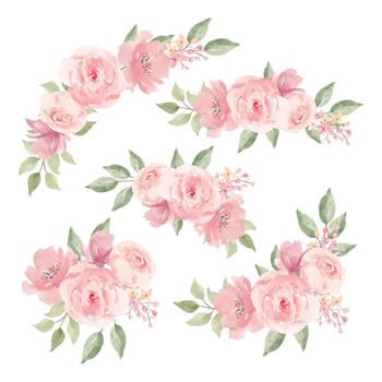 Watercolor Rose Flower Bouquet  Set vector