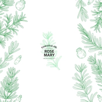Rosemary Sprig Borders in Outline Style vector