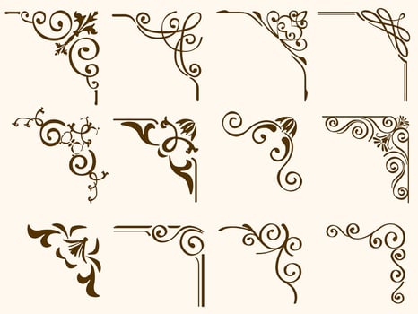 Brown Filigree Vintage Corner Frames Set vector