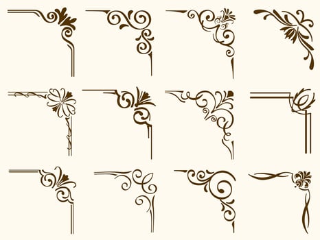 Set Of Brown FIligree Vintage Corner Frames vector