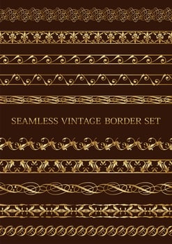 Set Of Seamless Golden Vintage Borders vector