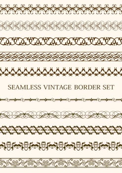 Set Of Seamless Decorative Borders in Brown vector
