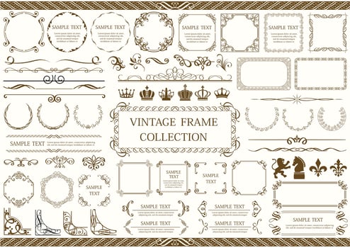 Brown Vintage Frame, Border and Corner Set vector