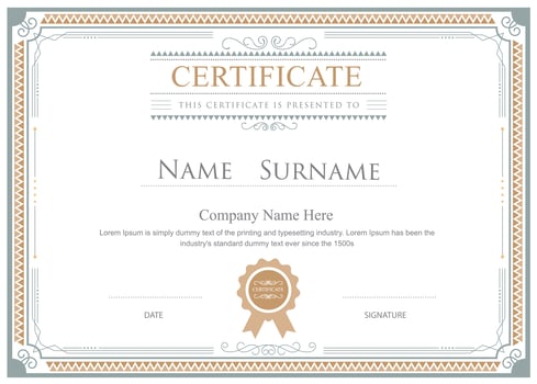 Gold and Gray Ornamental Frame Certificate Template vector