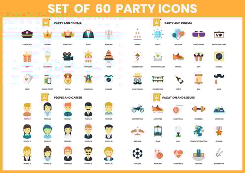 Set of 60 Entertainment, Career and Leisure Icons vector