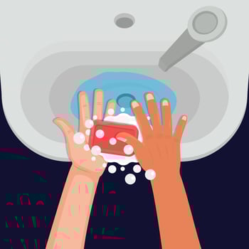 Hand washing with soap in sink vector