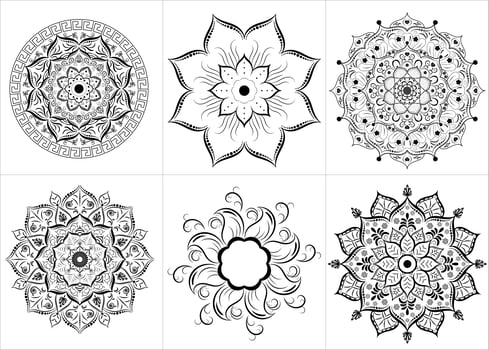 Black Outline Flower Mandala Set vector