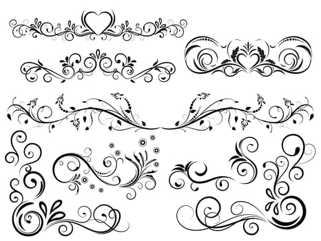 Set of Black Outline Flourishes vector