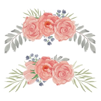 Hand Painted Peach Rose Flower Curve Arrangement Set vector