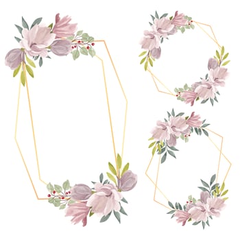 Set of Watercolor Magnolia Flower Frame Border Set vector