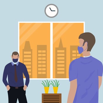 Social Distancing People Wearing Masks in Office vector