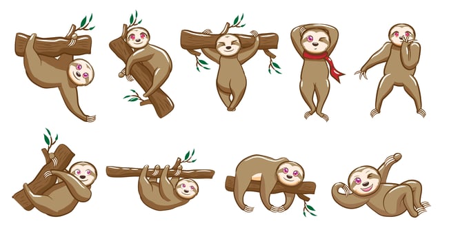 Sloth Kawaii Cartoon Set  vector