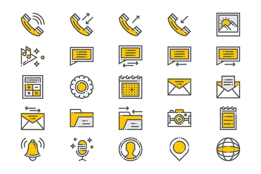 Yellow Mobile Essential Apps Icons vector