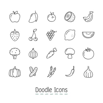 Doodle Fruits And Vegetable Icons Set  vector