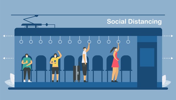 Social distancing in electric train vector