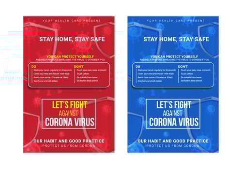 Creative and abstract red  blue let's fight against corona virus awareness poster vector