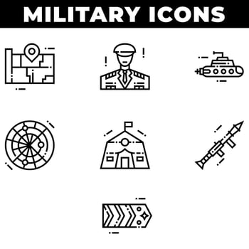 Military Elements and Weapons Icons Including Submarine vector
