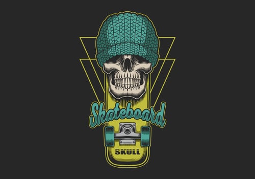 Skull  Yellow Skateboard vector