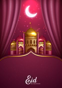 Eid Mubarak Pink with Mosque Greeting Card  vector