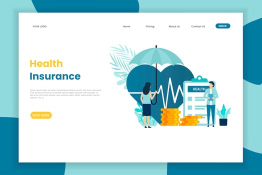 Woman with Umbrella Health Insurance Landing Page vector